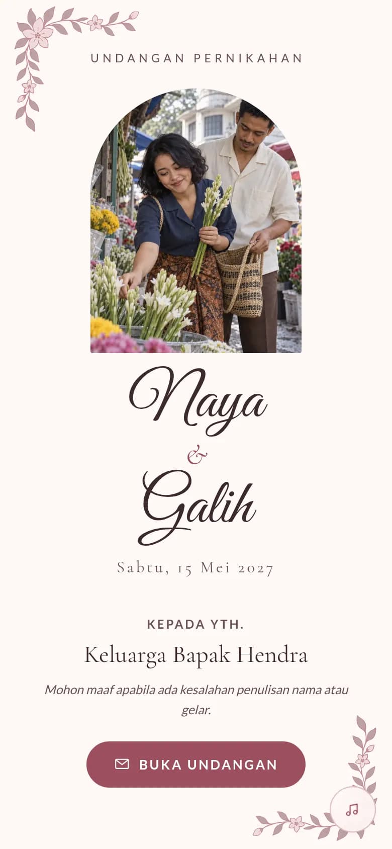 Sampul contoh undangan Floral